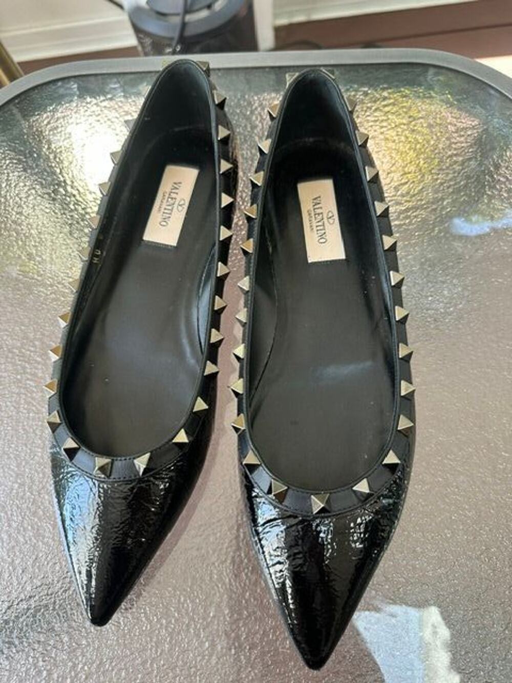 Valentino Garavani Black Patent Rockstud Ballet Flats Size 38 VGUC